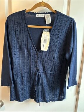 White Stag Navy Pointelle Knit Button-Front Cardigan